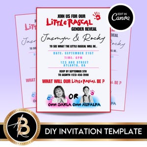 Editable The Little Rascals Gender Reveal Digital Invitation Template 1st Edition | Gender Reveal Invitation | Instant Download | LRK1