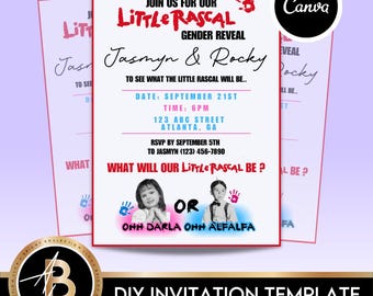 Bearbeitbar The Little Rascals Gender Reveal Digitale Einladungsvorlage 1st Edition | Gender Reveal Einladung | Sofortdownload | LRK1
