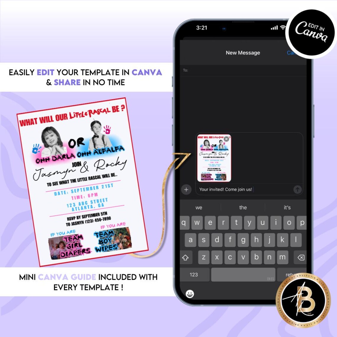 Editable the Little Rascals Gender Reveal Digital Invitation Template ...