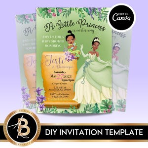Bewerkbare sjabloon digitale uitnodiging Tiana babyshower 1e editie | Uitnodiging babyshower | Direct downloaden | PTK1