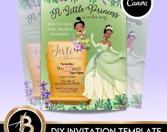 Bearbeitbare Tiana Baby Shower Digitale Einladungsvorlage 1st Edition | Babypartyeinladung | Sofortdownload | PTK1