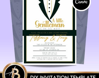 Bearbeitbar Eine kleine Gentleman-Babyparty-Digitale Einladungsvorlage | Babypartyeinladung | Sofort Download