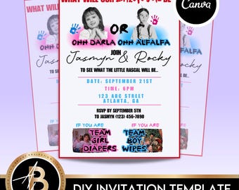 Bearbeitbar The Little Rascals Gender Reveal Digitale Einladungsvorlage 2nd Edition | Gender Reveal Einladung | Sofortdownload | LRK1