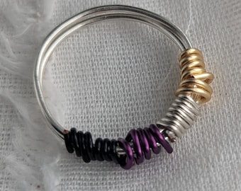 Non-binary Pride Ring | Nonbinary Enby NB Flag Queer Wire Wrapped Stacking Ring
