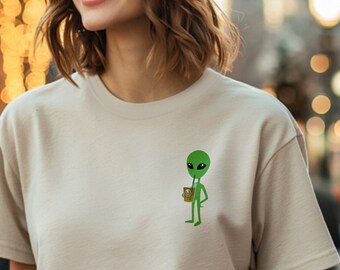 Alien Iced Coffee Shirt Tis The Season Fall Tee for Halloween Tshirt Cute Autumn Top for Alien Lover Coffee Gift Minimalist UFO Space Shirt