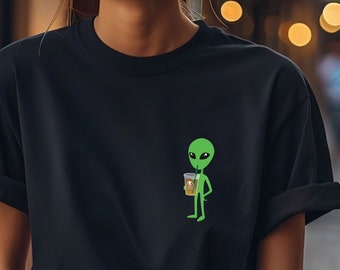 Cute Little Iced Latte Alien Tee for Halloween Tshirt Cute Coffee Lover Gift for Alien Lover Shirt Minimalist UFO Space Shirt Pumpkin Spice