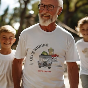 Blue Dog Shirt for Grandpa Grey Nomad Blue Cartoon Shirt for Adults Blue Grandma Travel Tshirt Funny Grandparents T Shirt Gift for Caravan
