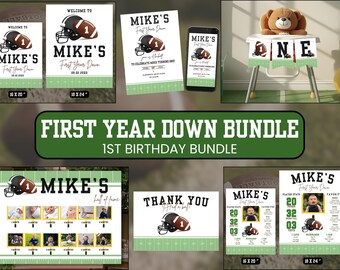 Football 1st Birthday Party Kit: Editable First Year Down Theme (Digital Download)