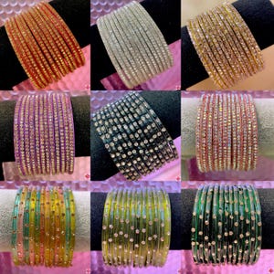 Size 2.4/2.6/2.8: Zirconia Glass Bangles Various Colours Indian Pakistani Glass Bangles Baby Shower Bangles
