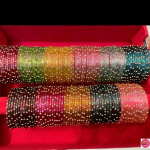Size 2.2/2.4/2.6/2.8: Stone Designer Glass Bangles Various Colours Indian Pakistani Glass Bangles Baby Shower Bangles