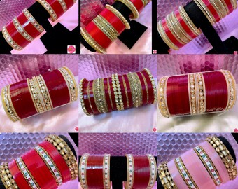 Size 2.4/2.6/2.8/2.10- Bridal Punjabi Chura Bangles Sets- Various Colours Indian Bangles Pakistani Bangles Churiyaan Baby Shower Bangles