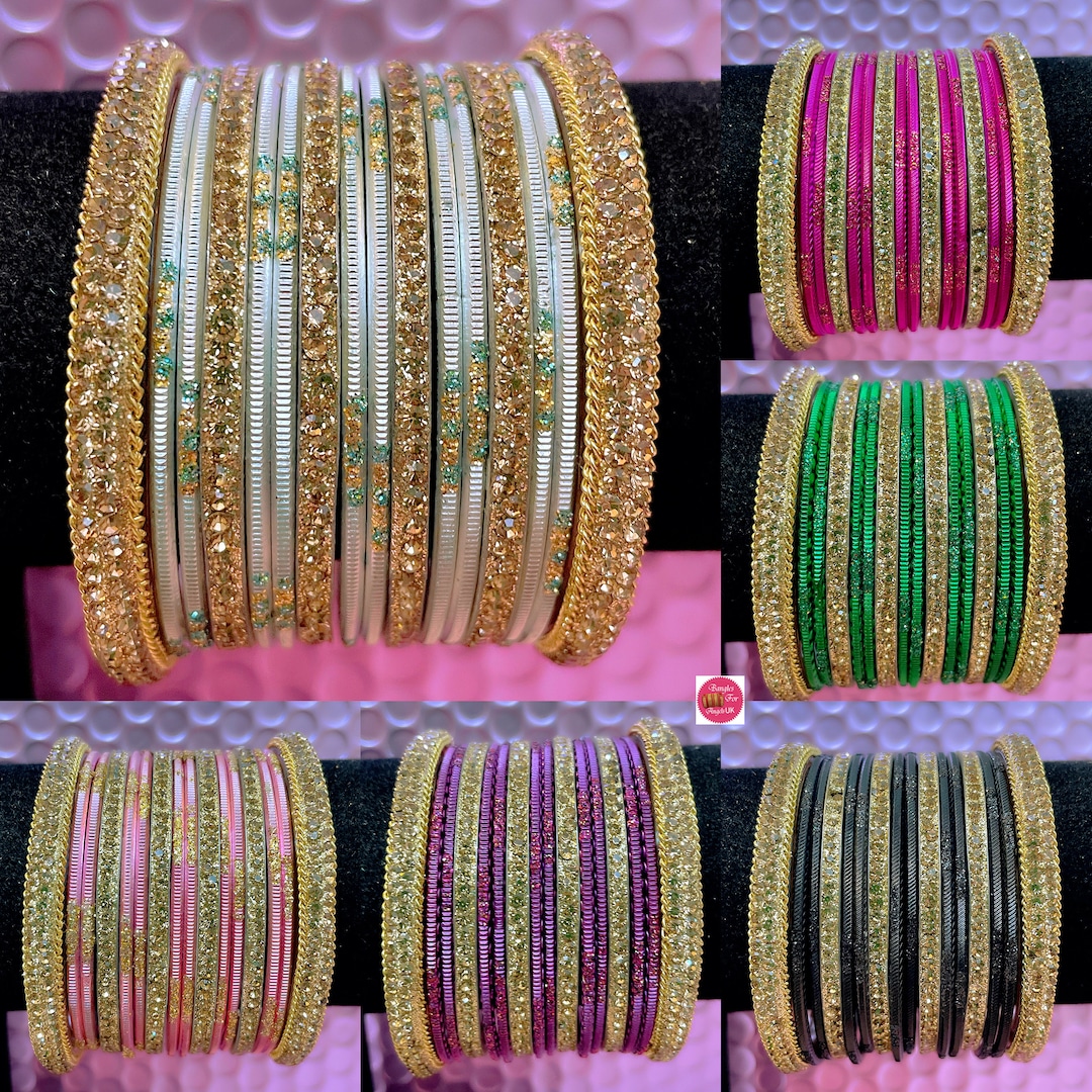 Bangles Card Size 2.4/2.6/2.8: Gold Bangles Sets Various Colours Indian Pakistani ...