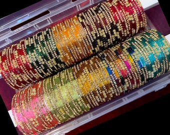 Size 2.6: Pearl Zirconia Glass Bangles in various colours Indian Pakistani Baby Shower Bangles Set