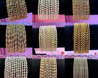 Size 2.4/2.6/2.8:Pearl  Metal Bangles Sets- Various Colours Indian Pakistani Bangles Chura Set