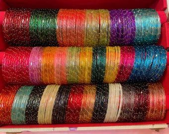 Size 2.4/2.6/2.8: Rain Drop Glass Bangles Combo Of 12 Sets- Designer Glass Bangles Combo Box Indian Pakistani Glass Bangles Baby Shower