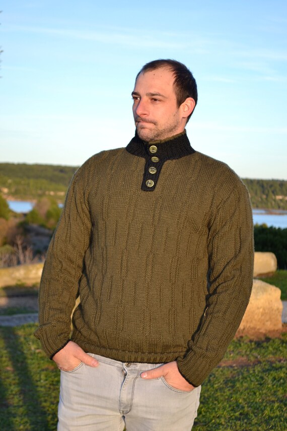 PULL HOMME vert sapin taille XL 44 tricote main Etsy France