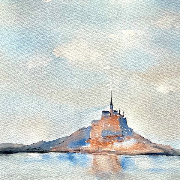 Druck, Fine Art Print, Aquarell-Kunstdruck, Mont Saint Michel in der Normandie, Art, Painting, Gemälde, Watercolour