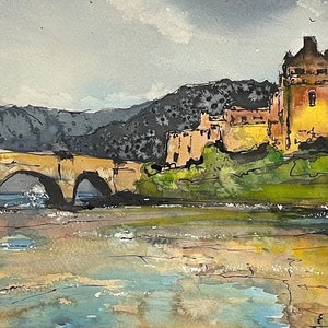 Acquerello Eilean Donan Castle Scotland Art Painting Original immagine 2