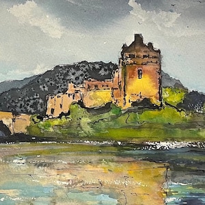 Acquerello Eilean Donan Castle Scotland Art Painting Original immagine 3