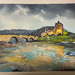 Acquerello Eilean Donan Castle Scotland Art Painting Original immagine 1