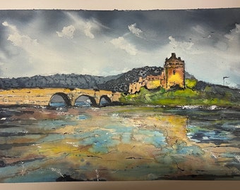 Watercolor Eilean Donan Castle Scotland Art Painting Original