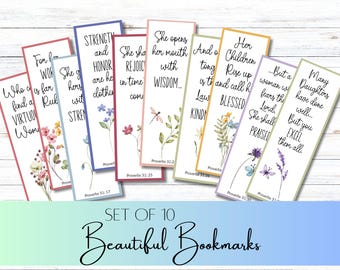 Proverbs 31, Set of 10 Printable Bookmarks, available for Instant Download, Christian bookmark, Mothers Day Gift, Women's Bible Study, Bible