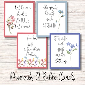 Set von 10 wunderschönen Aquarell Blumen Bibelkarten - Sprüche 31 Frau - Digital Download, Sofort Download, Muttertag, Geschenk für Mama, Geschenk