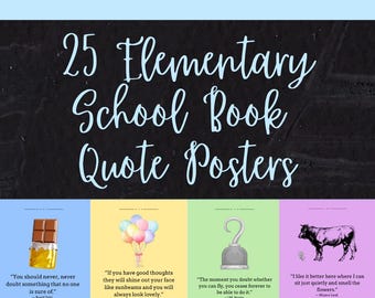 Elementary School Book Quote Posters, Classroom Decor (Digital Download)