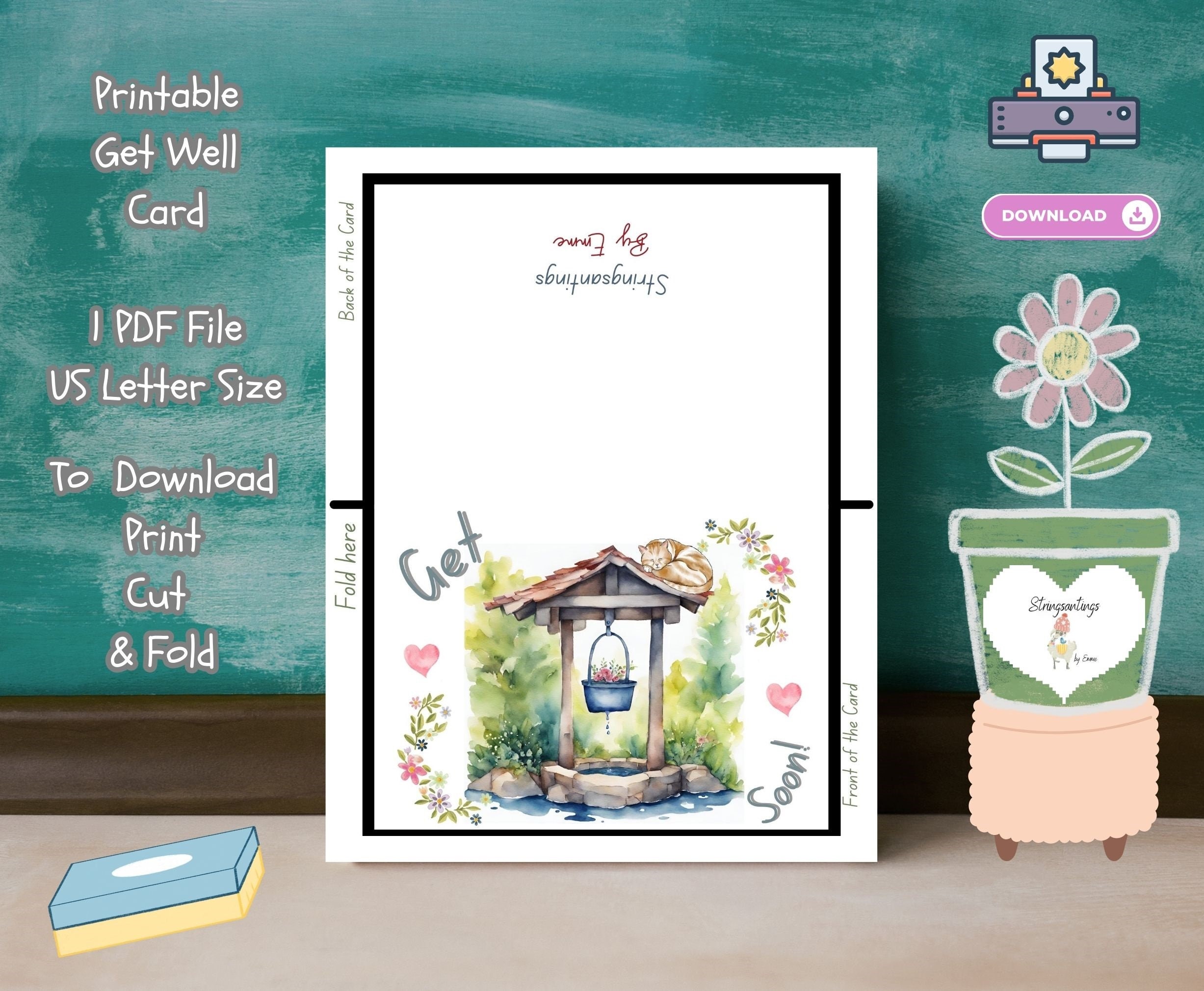 Cute Get Well Soon Greeting Card. Instant Digital Download. Printable ...