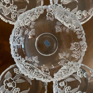 Vintage Frosted Floral Mikasa Crystal Glass 5pc set w/ 8.5” Serving Bowl(1) and 6.5” Dessert Plates(4)