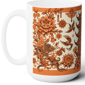 Asia Mug Gift for Her Tangerine Pagoda Ceramic Chinoiserie Coffee Cup Orange Tangerine Asia Tea Cup Burnt Orange Aesthetic Mug Gift for Her