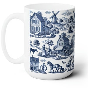 Blue Toile Mug France Country Mug Blue Toile De Jouy Coffee Mug oile Coffee Cup Blue and White Gift for Mom Vintage Coffee Cup