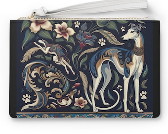 Colorful Italian Greyhound & Whippet Women&#39;s Clutch with Zipper - Greyhound Dog Lover Gift Greyhound Wallet Greyhound design