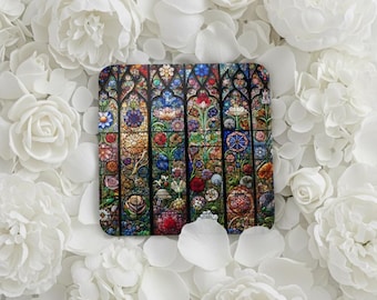 Untersetzer-Set, Glasmalerei-Untersetzer, Vintage-Untersetzer-Set mit 4 Korkholz-Getränke-Untersetzern, Wohnkultur-Untersetzer-Set