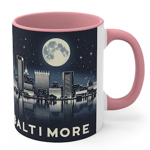 Baltimore Cup Baltimore Mug Maryland Traveler&#39;s Gift Baltimore City Skyline Coffee Mug Various Colored Handle Gift for Her Coffee Cup