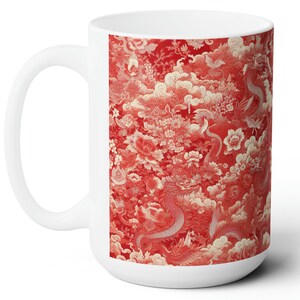 Chinese Mug Red Orient Inspired Red Garden Coffee Cup Exquisite 15 oz Ceramic Cup for Tea and Coffee Lovers Asian Lover Coffee Cup