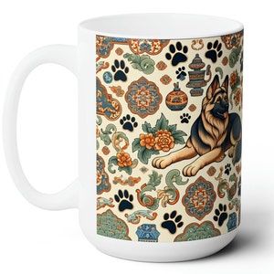 Germany Shepherd Coffee Mug German Shepard Mom Chinoiserie Ceramic Coffee Cup German Shepherd Coffee Cup Dog Dad Mug German Shepherd Dog