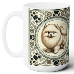 Elegancia de Pomerania: taza de 15 oz de Chinoiserie, regalos de Pomerania, regalo para dueños de perros, taza de Pomerania, regalo de Pomerania
