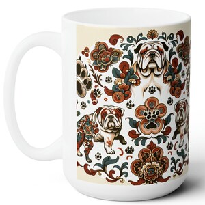 Chinoiserie Bulldog Mug for Dog Dad 15oz Chinoiserie Style English Bulldog Coffee Cup Ceramic Bulldog Lover Gift Animal Lover Drinkware