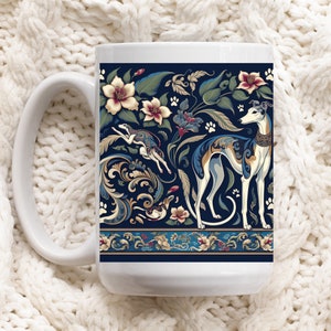 Greyhound Mug Chinoiserie 15 oz gift for her Greyhound Mug Ceramic Asian Design Gift Whippet lover reusable tote bag Italy Greyhound