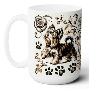 Yorkie Kaffeetasse Chinoiserie 15 Unzen Keramik Kaffeetasse für Yorkshire Terrier Hundemama oder Hundepapa Teetasse für Yorkie-Liebhaber