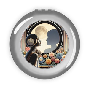 Compact Travel Mirror, Art Deco Moon Design, 1920s Jazz Age Purse Makeup Mirror, Vintage Pocket Mirror, Great Gatsby Flapper Compact, Retro