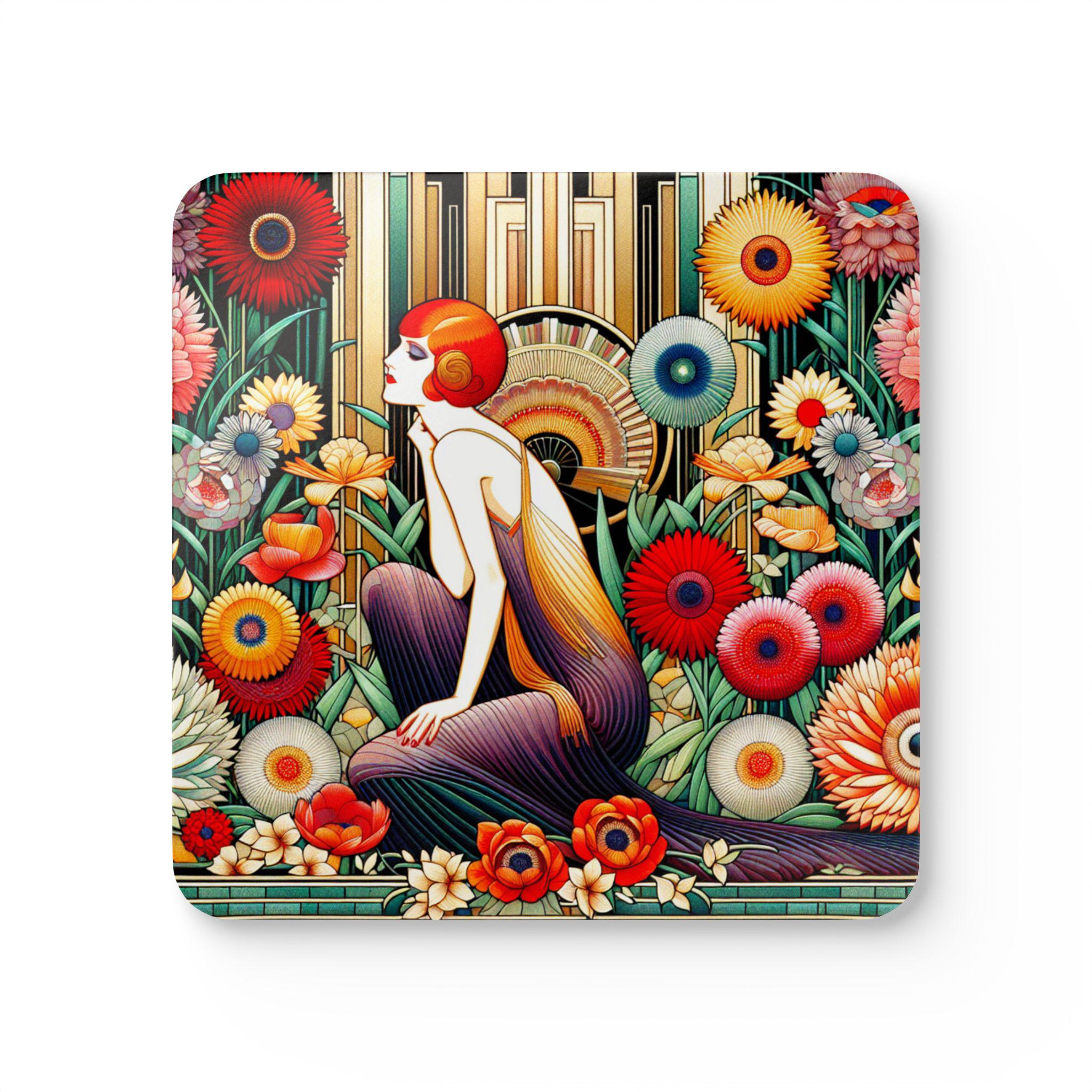 Set di sottobicchieri Art Déco, sottobicchieri vintage in stile jazz anni '20, articoli da bar ispirati ad Alphonso Mucha, regalo