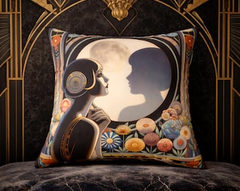 Art Deco Accent Pillow - Mucha Design - Art Deco Decorative Cushion - 1920s Decor, Square Pillow, Throw Pillow, Home Decor, Gift for Art