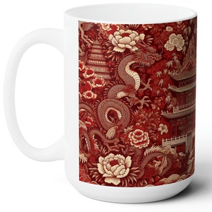 Asia Mug Chinoiserie Red Dragon Gift for Asia Woman Coffee Mug Chinoiserie Style with Artisan Flair Coffee Cup Asian Design Tea Cup Dragon