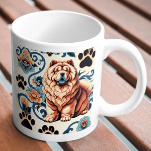 Chow Chow Mug Ceramic 15oz Gift Mug with Chow Chow for Dog Lover Coffee Cup Ceramic Mug Chinoiserie Style Design for Dog Mom or Dog Dad