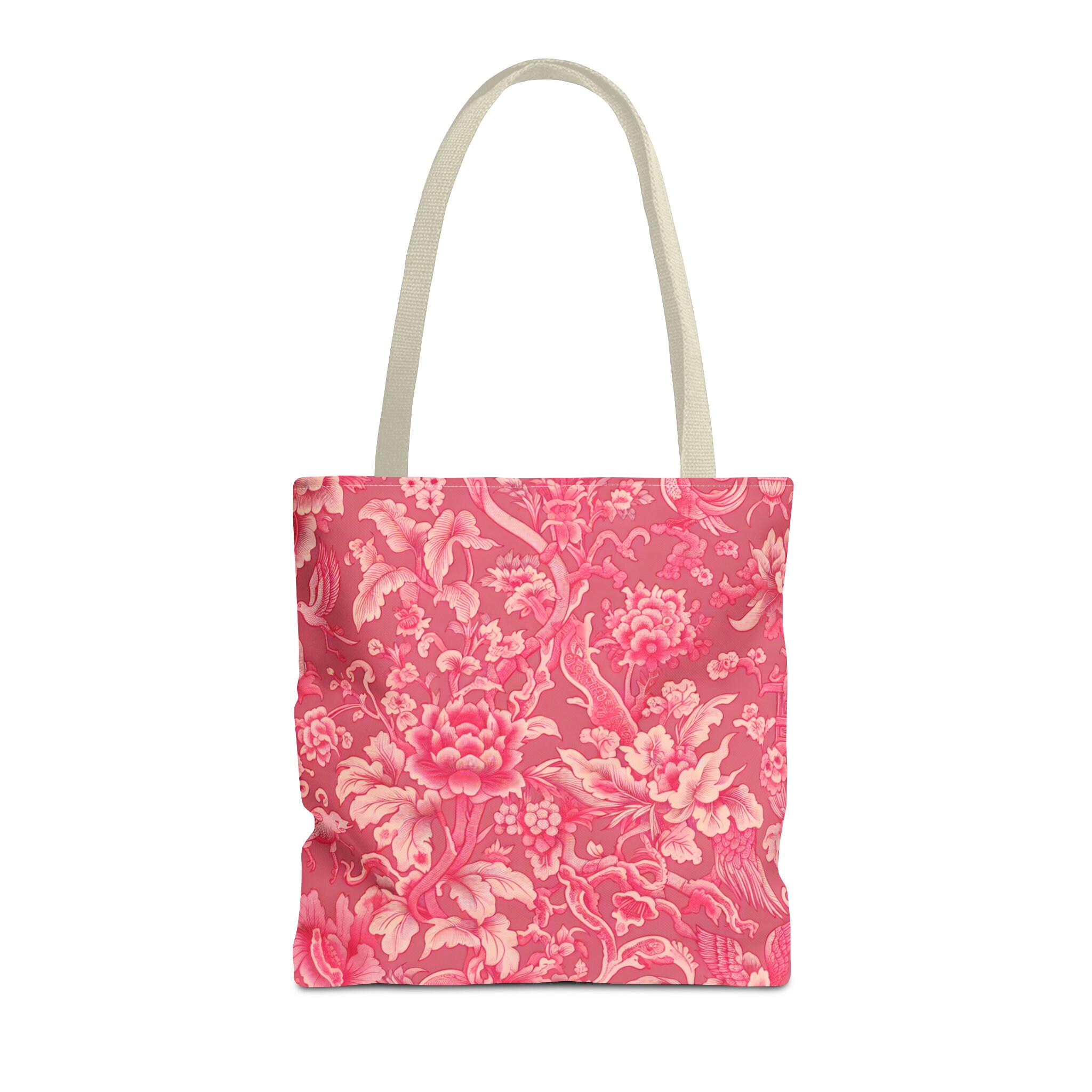 Pink Toile Bag Chinoiserie Floral 13x13 16x16 18x18. Girly