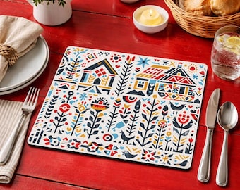 Jogo americano estilo holandês da Pensilvânia, decoração de mesa em estilo folk art, decoração Amish, presente de boas-vindas para mesa de jantar, decoração de cozinha.