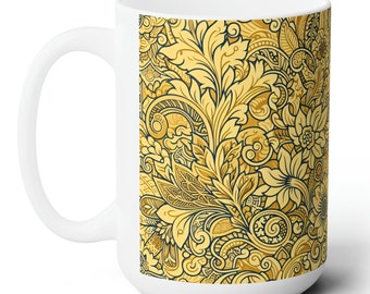 Oriental mug, Chic Yellow Chinoiserie Mug, Home Decor Accent, asia inspired mug, yellow chinese tea cup, asia design mug