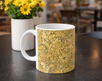 Taza de cerámica con estampado floral amarillo de cachemira/boho botánico